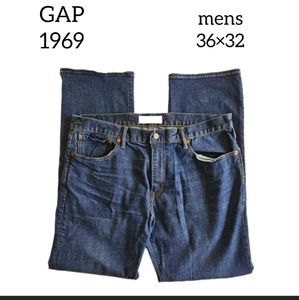 GAP 1969 MENS JEANS SIZE 36×32 STRAIGHT FIT WASHED DARK BLUE DENIM PREOWNED